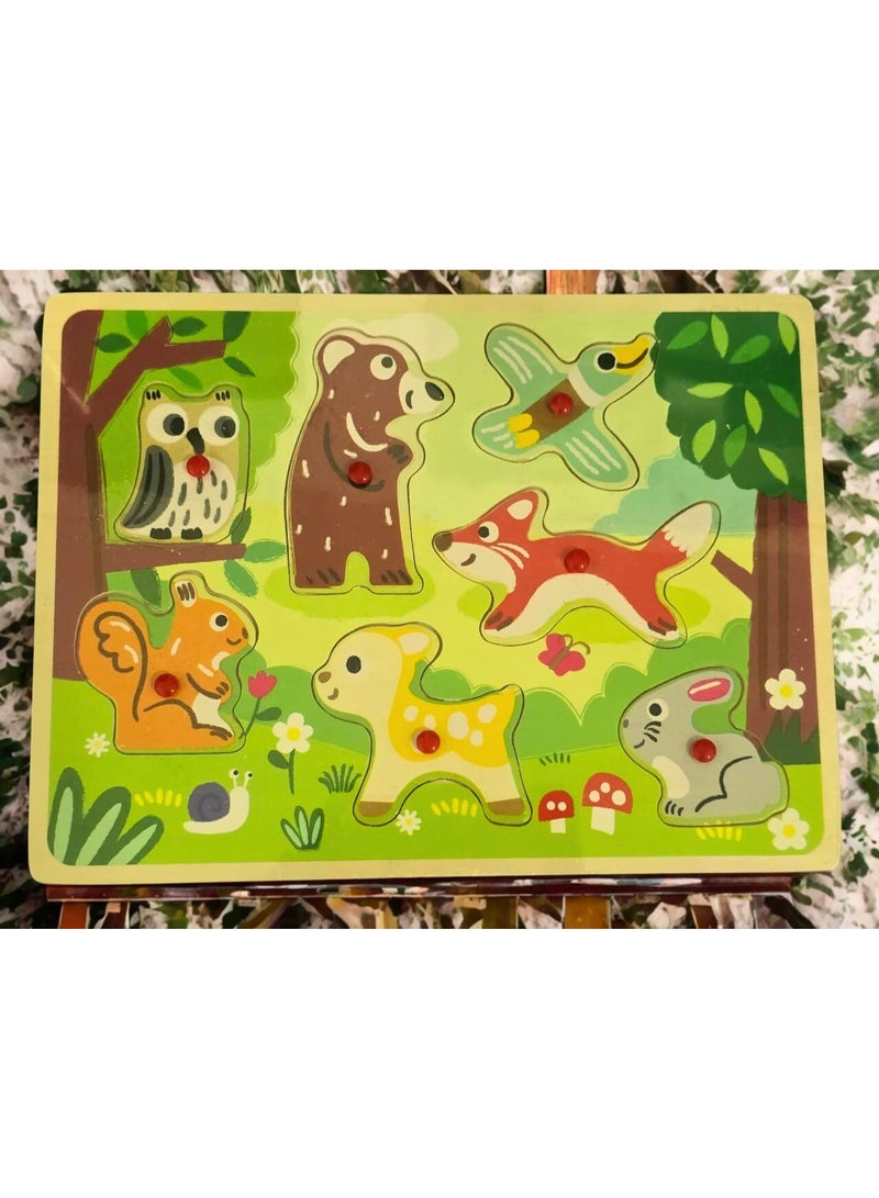 Kids Wooden Animal Puzzle with Pegs – Early Learning Toy - Image 1